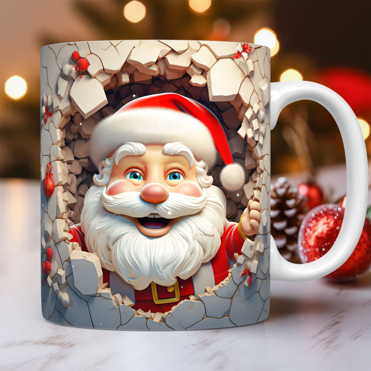 3D Weihnachts-Keramiktasse â â Schneemann & Santa Design