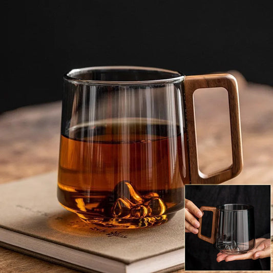Glas Trinkbecher mit Holzgriff – Stylischer Becher für Tee, Kaffee & Saft ☕✨