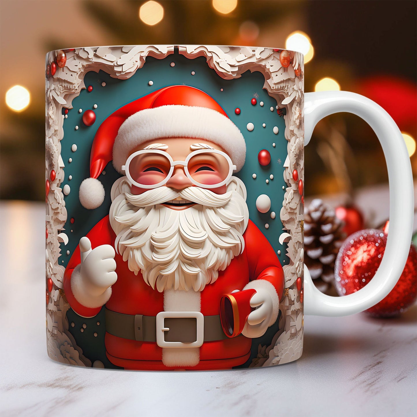 3D Weihnachts-Keramiktasse â â Schneemann & Santa Design