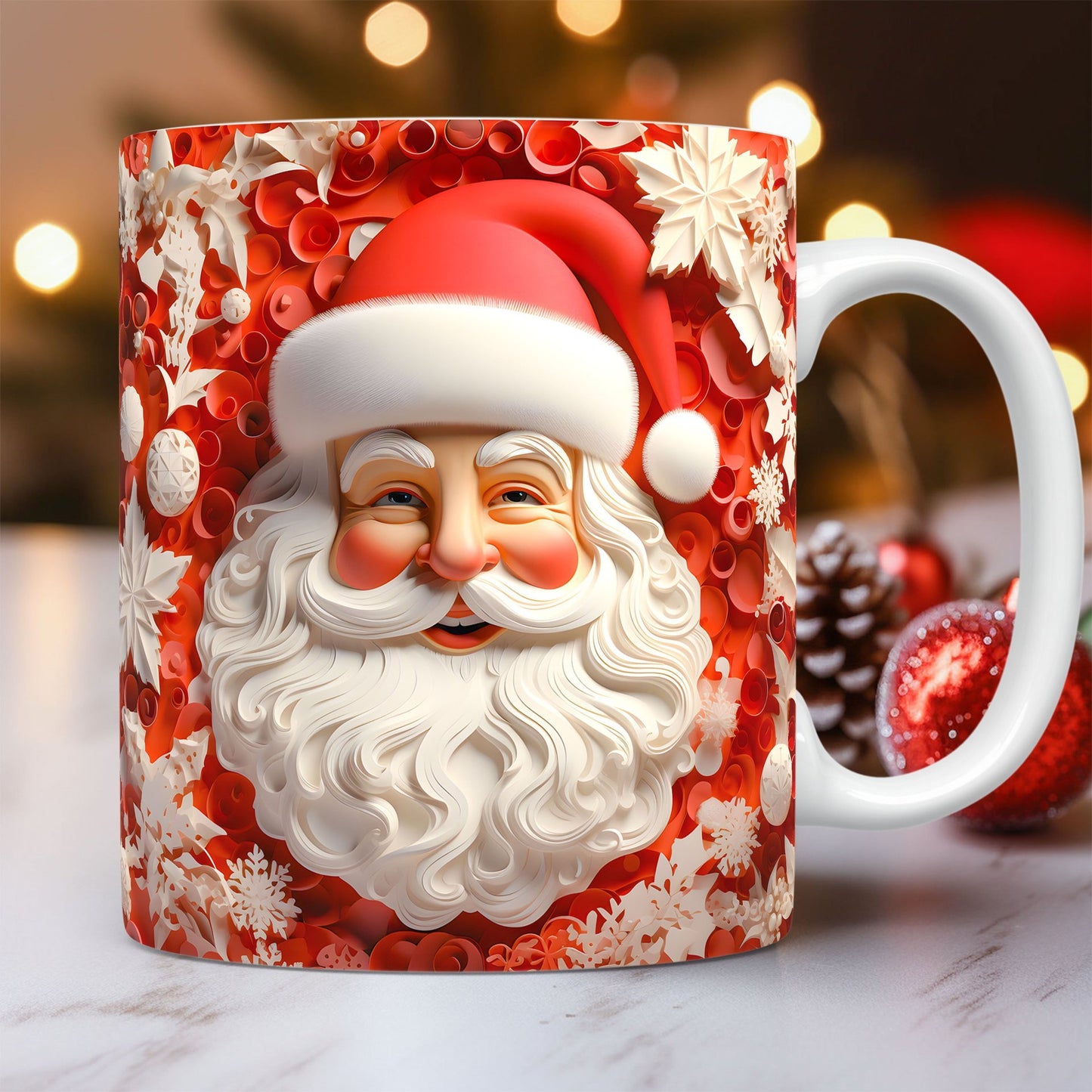 3D Weihnachts-Keramiktasse â â Schneemann & Santa Design