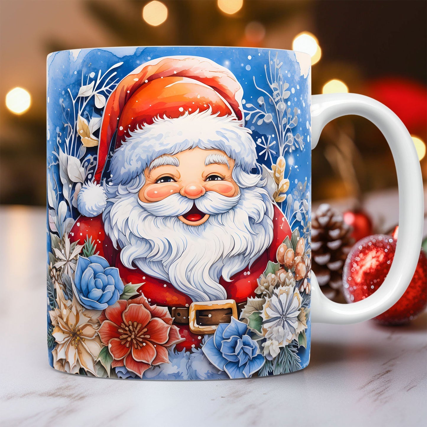 3D Weihnachts-Keramiktasse â â Schneemann & Santa Design