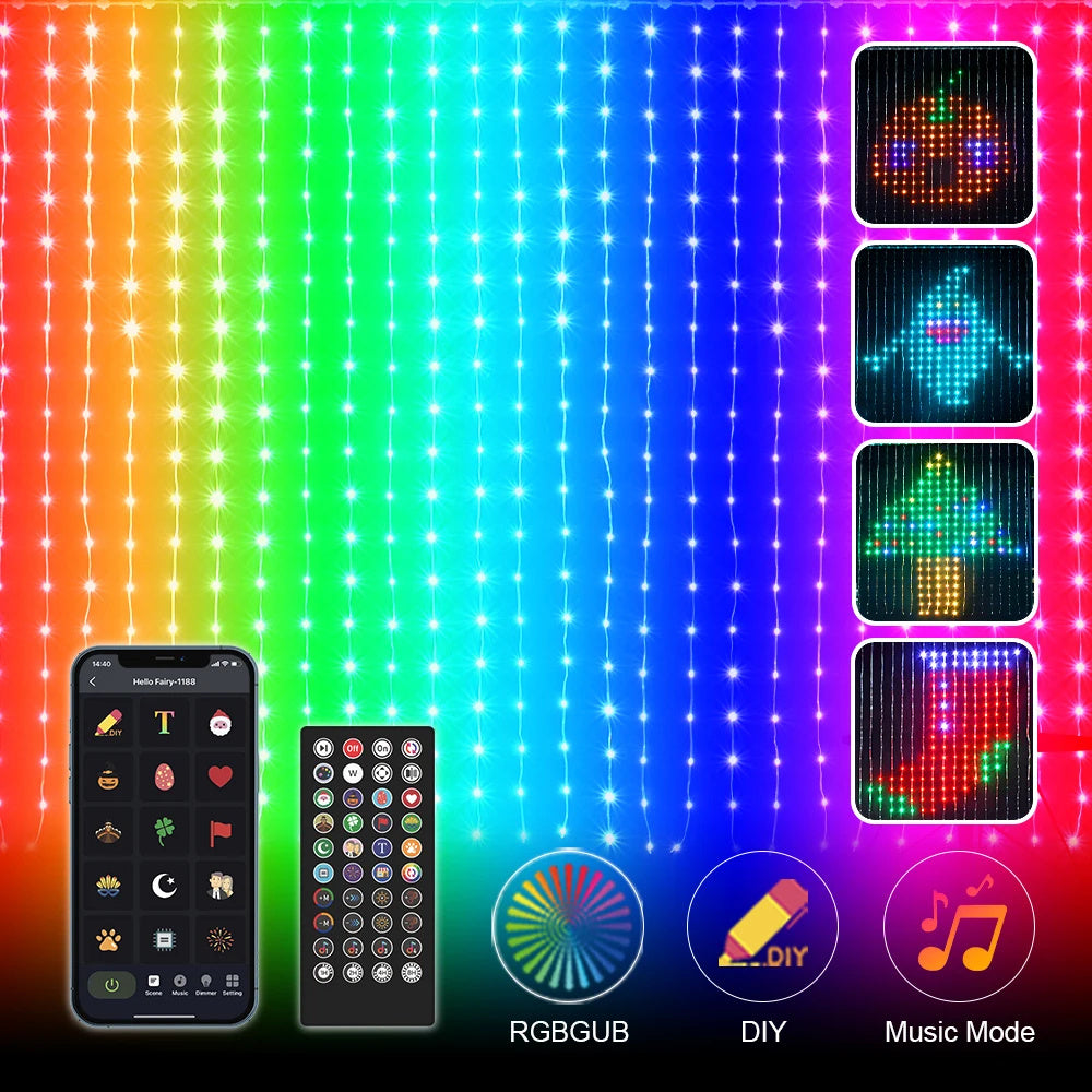 Smart LED Vorhanglichter ✨ – RGB Lichterkette mit App-Steuerung