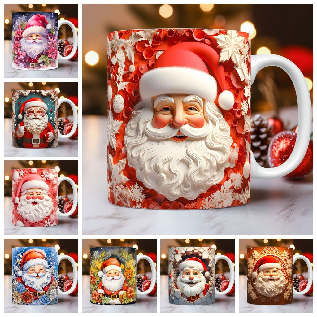 3D Weihnachts-Keramiktasse ☕ – Schneemann & Santa Design
