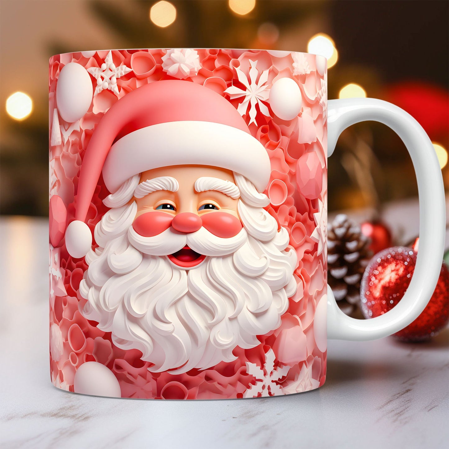 3D Weihnachts-Keramiktasse ☕ – Schneemann & Santa Design