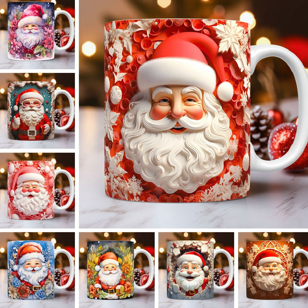 3D Weihnachts-Keramiktasse ☕ – Schneemann & Santa Design